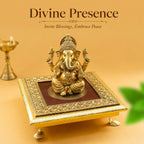 Gold Toned Wooden Lakshmi Chowki for Pooja, Home Temple & Festive Gifting