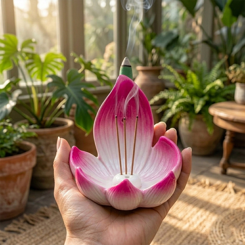 Lotus Incense Stick Holder with Ash Catcher for Home Decor & Pooja