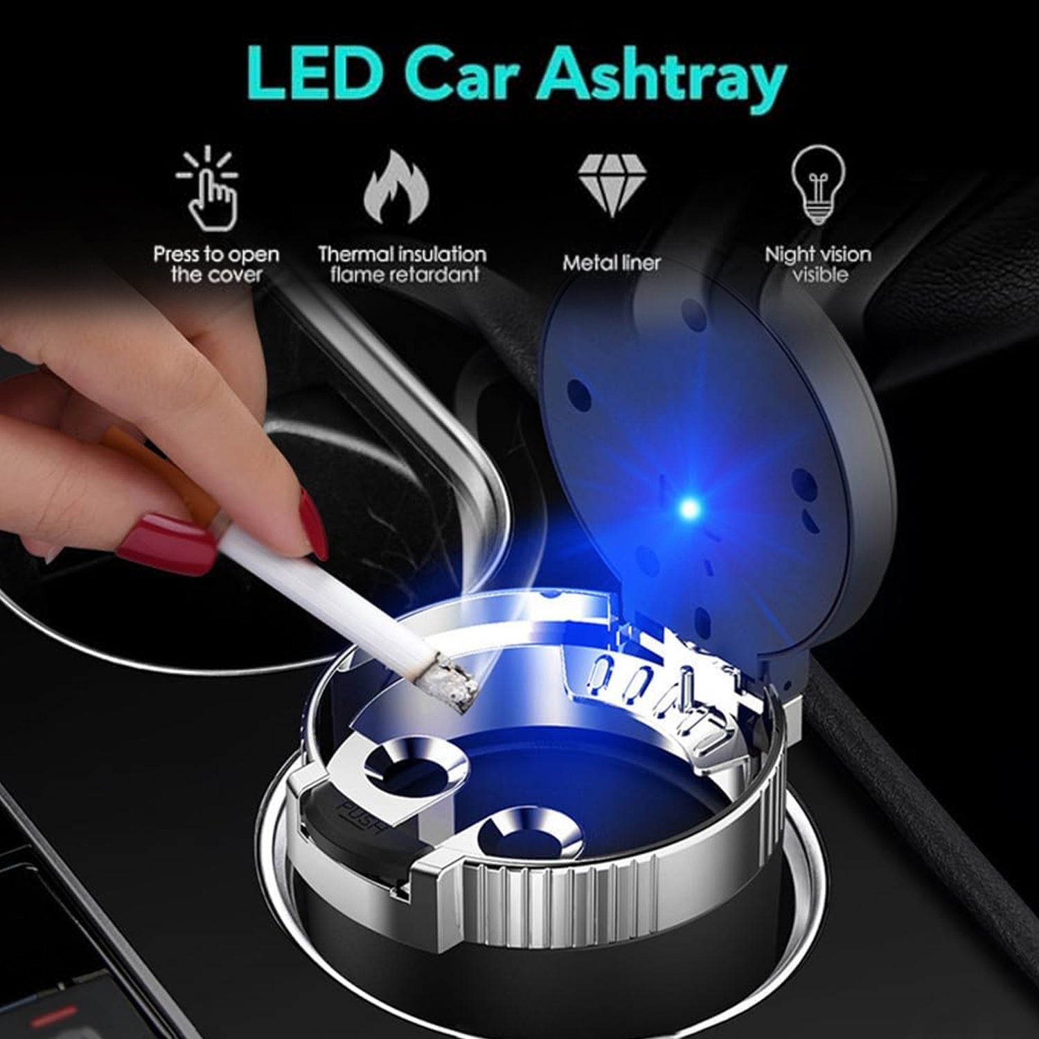 Ashtray with LED lights for Car Dashboard