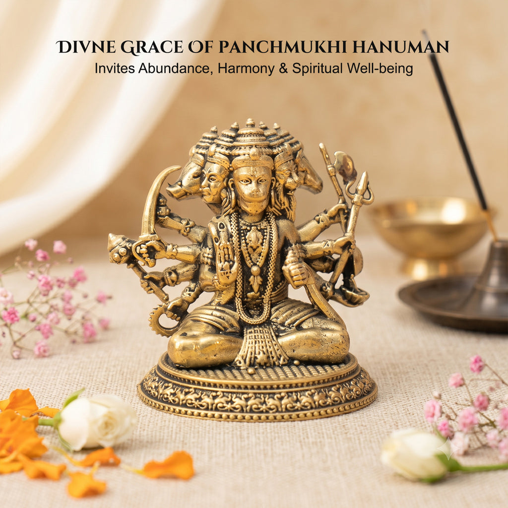 Brass Panchmukhi Hanuman Idol for Pooja & Home Decor