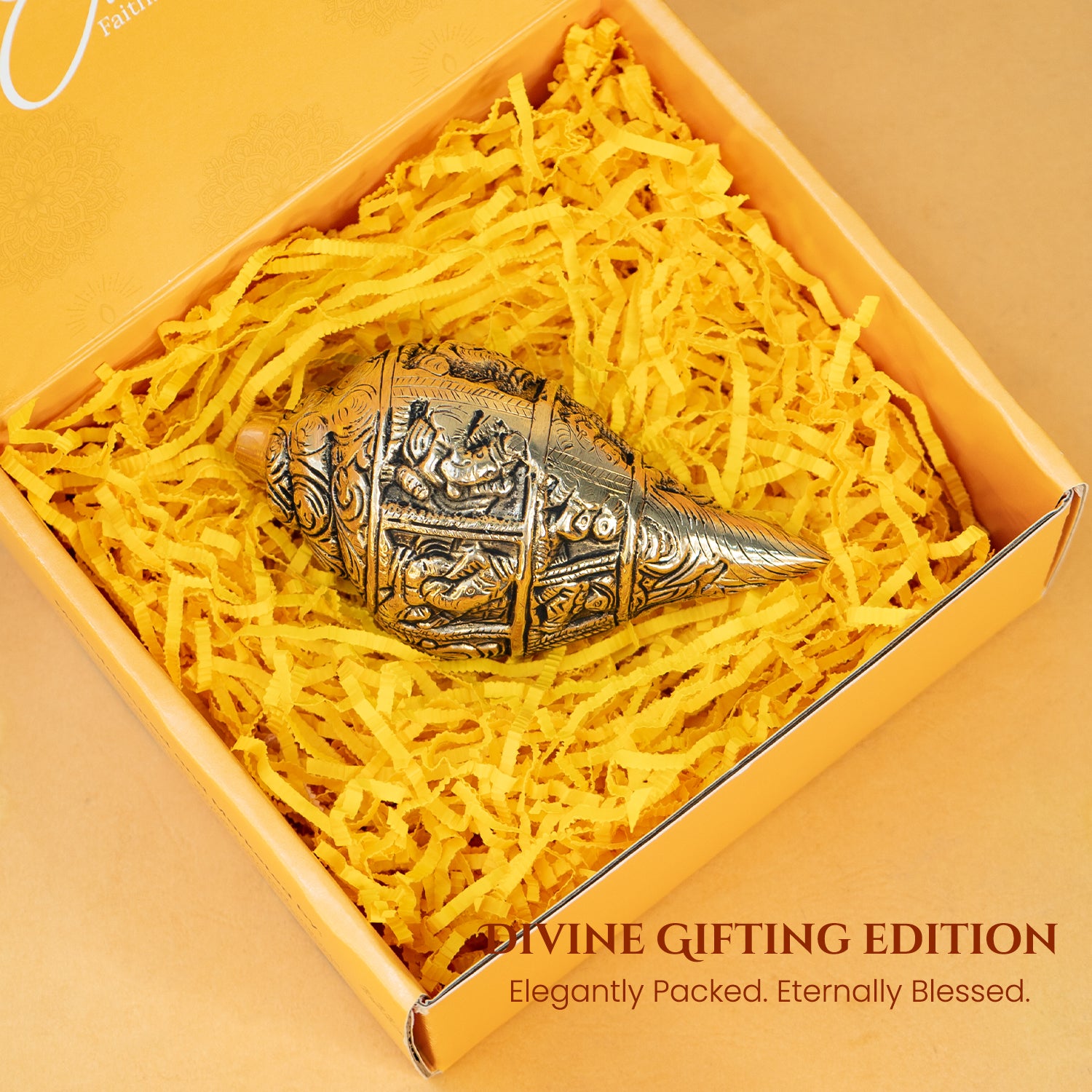 Brass Shankh Showpiece with Gift Box for Housewarming, Wedding & Gifting