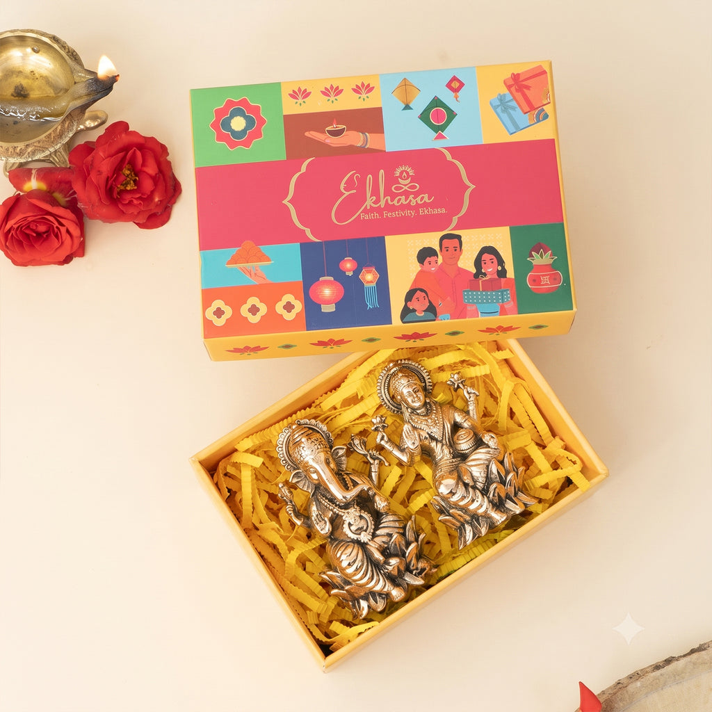 Brass Lakshmi Ganesh Idol with Gift Box for Housewarming, Wedding & Vastu Gifting