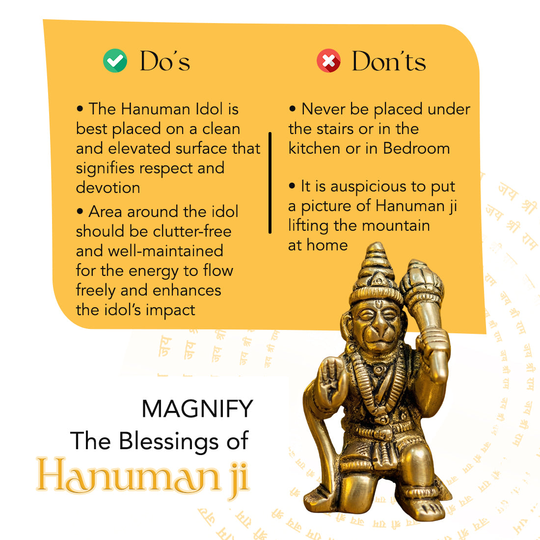 Pure Brass Hanuman Ji Idol for Home Puja, Office Desk & Car Dashboard