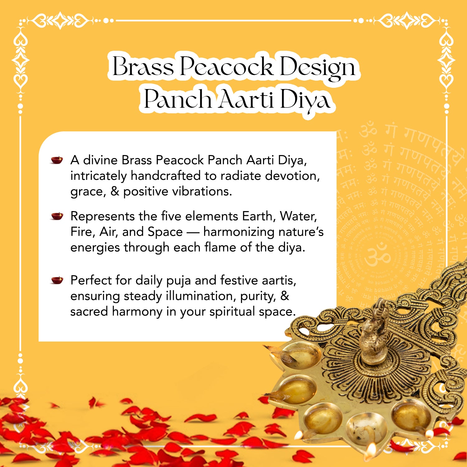Pure Brass Panch Aarti Diya for Home Pooja & Temple Use