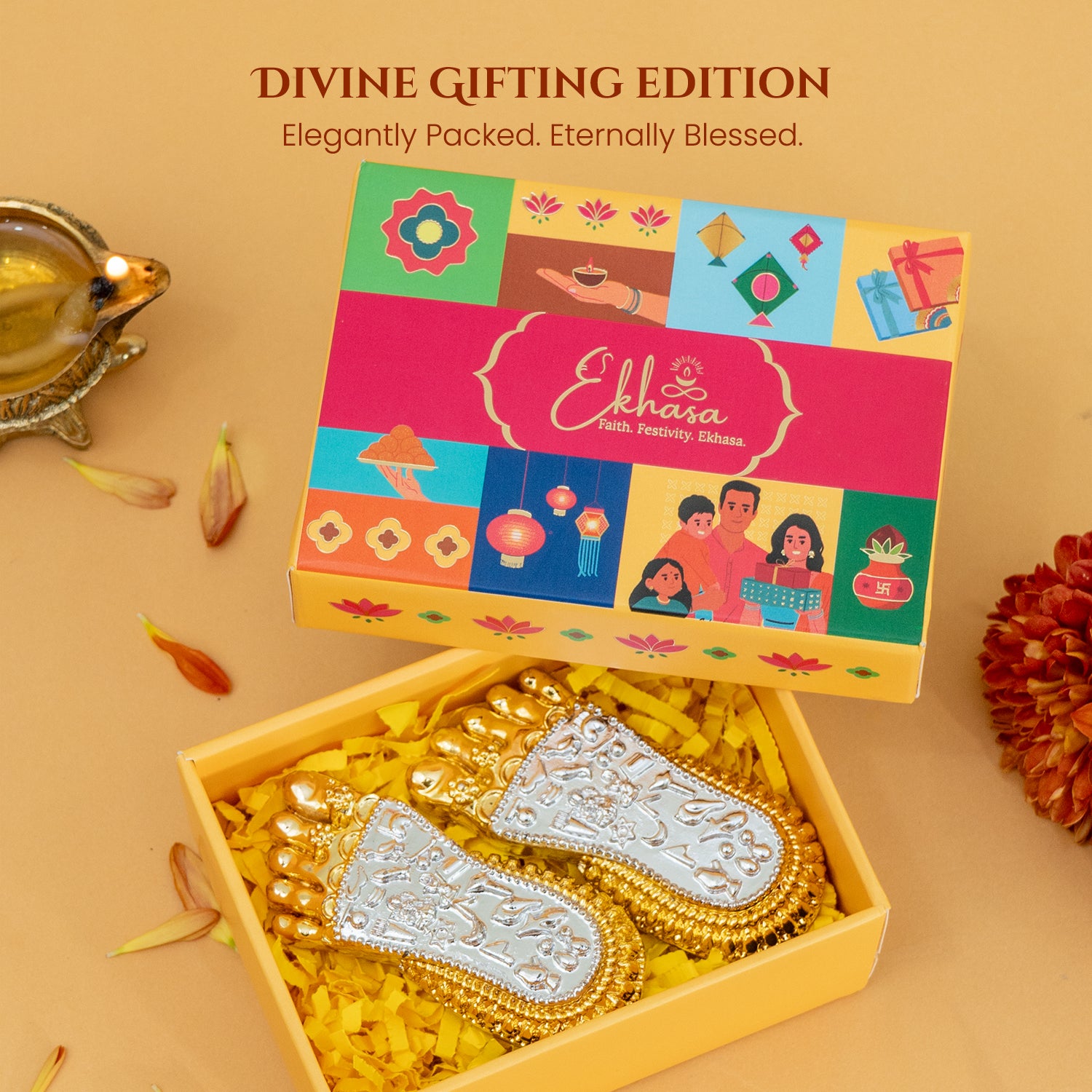 999 Silver Plated Lakshmi Charan Paduka with Gift Box for Housewarming , Wedding, Vastu & Gifting