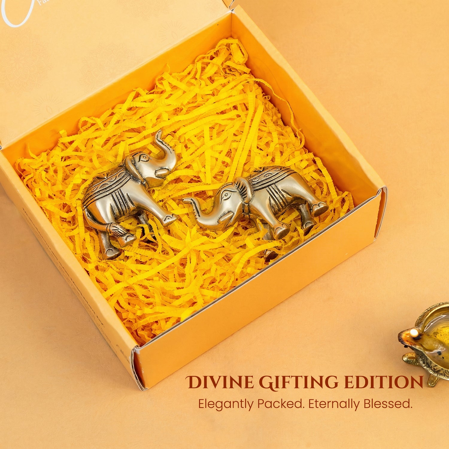 Brass Elephant Showpiece Pair with Gift Box for Housewarming, Wedding & Gifting