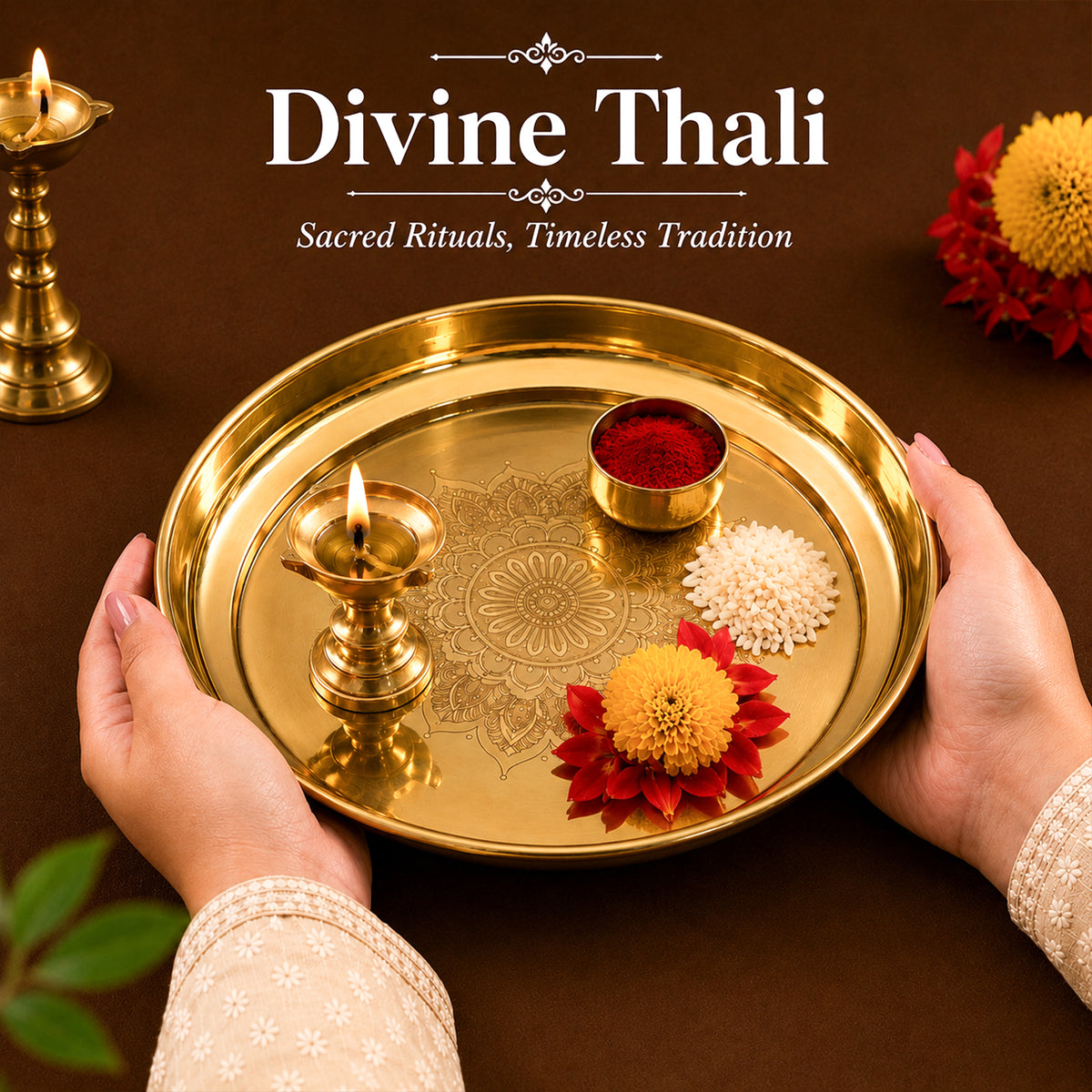 Brass Mandala Engraved Pooja Thali(8 inch) for Aarti, Pooja Rituals, Festive & Gifting
