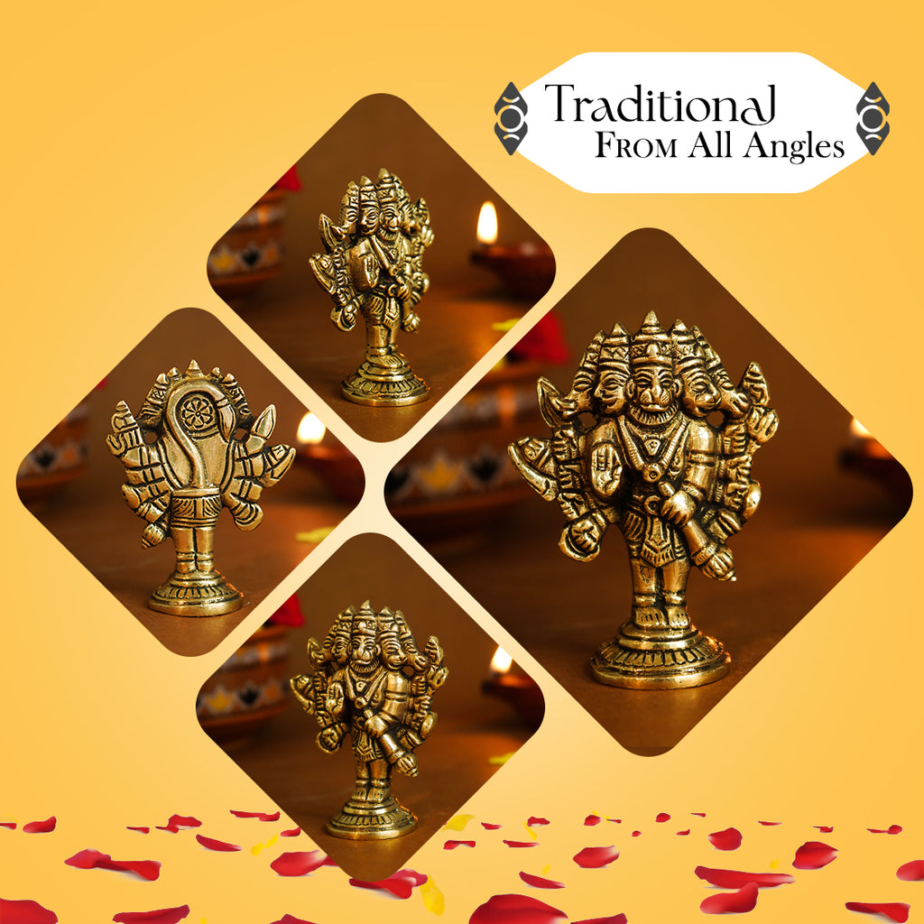 Pure Brass Panchmukhi Hanuman Idol for Pooja & Home Decor