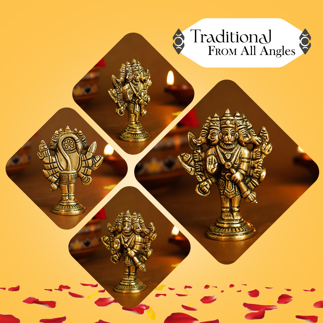 Pure Brass Panchmukhi Hanuman Idol for Pooja & Home Decor