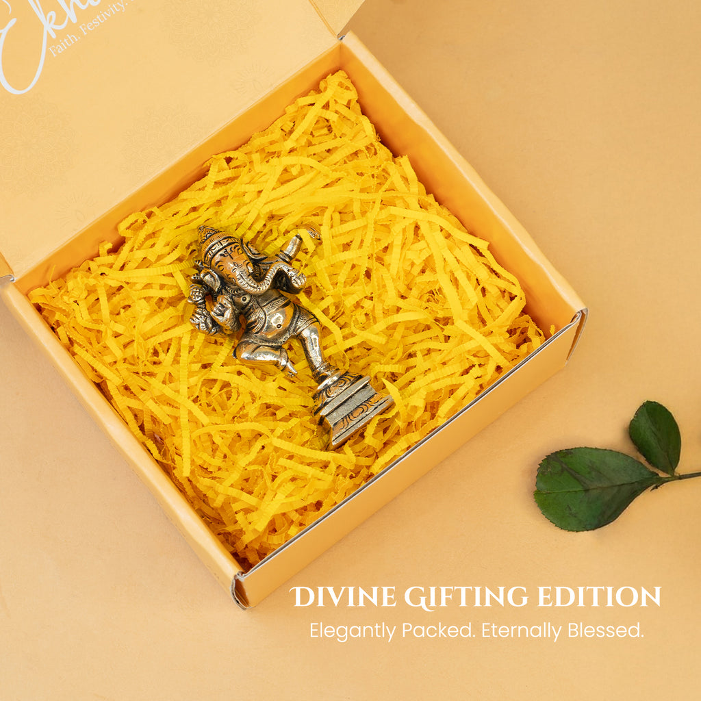 Brass Ganesha Idol with Gift Box for Housewarming, Wedding & Gifting