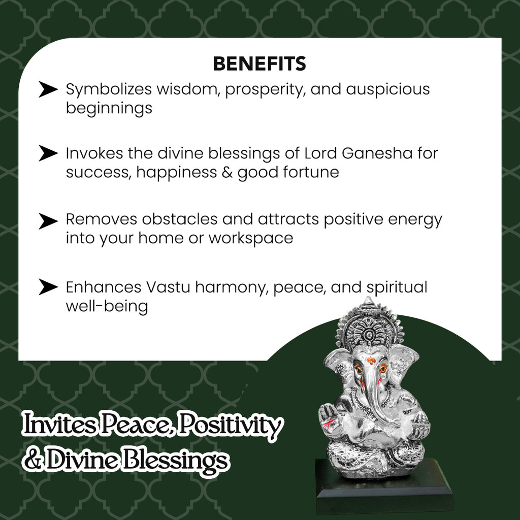 999 Silver Plated Ganesh Idol with Green Velvet Gift Box for Vastu , Housewarming & Wedding Gift