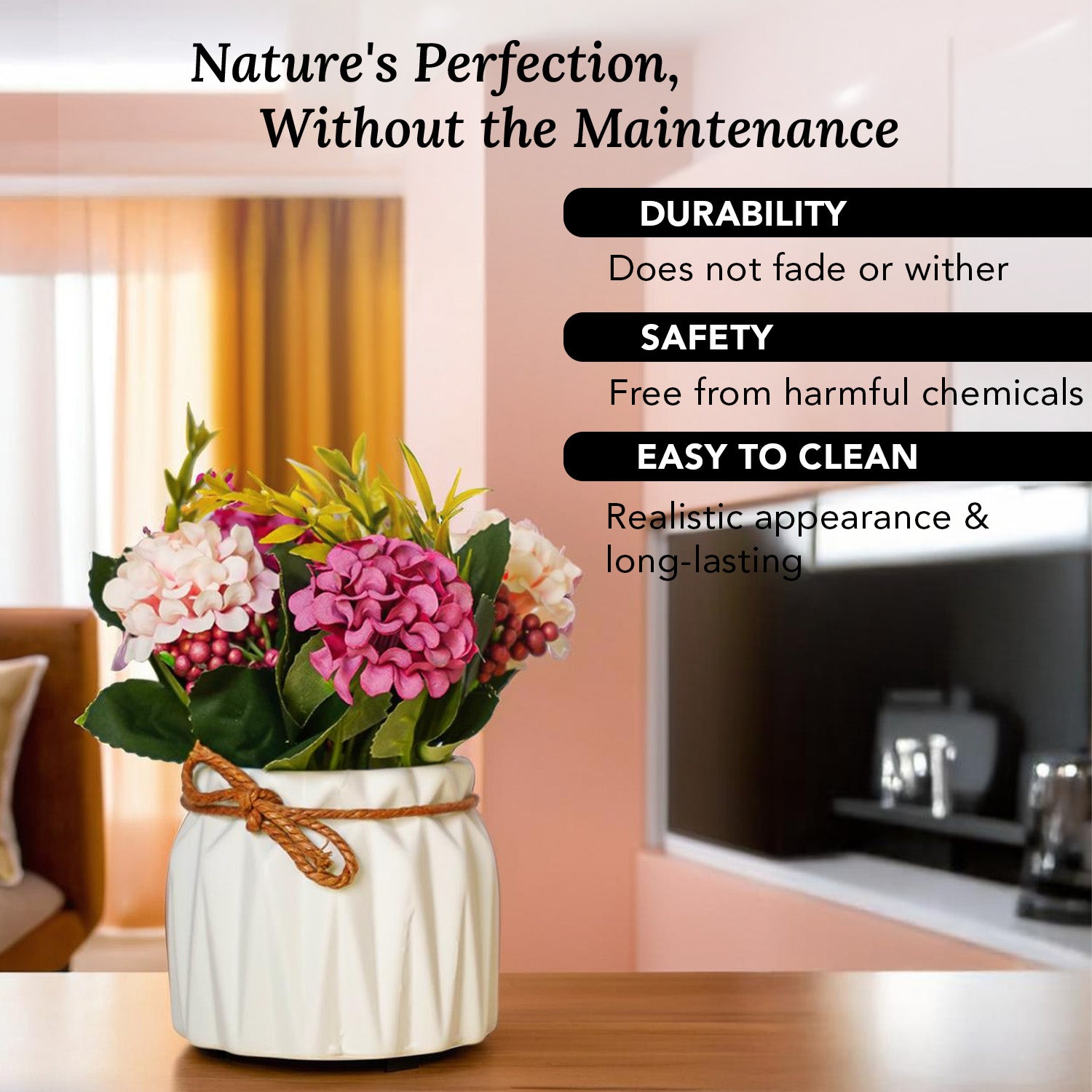 Ceramic Chrysanthemum Artificial Flower Vase for Home Decor & Table Decoration