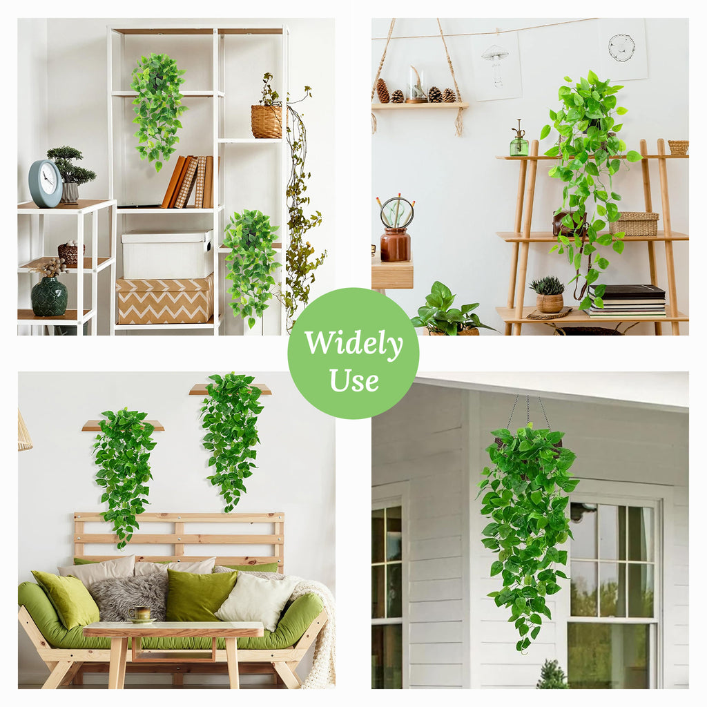 Golden Pothos Hanging Artificial Plants with Pot Set of 2 for Home Decor
