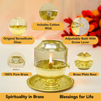 Brass Akhand Jyot Diya with Adjustable Bati Knob & Glass Cover for Puja(Large Size, 250 ml Oil Capacity)