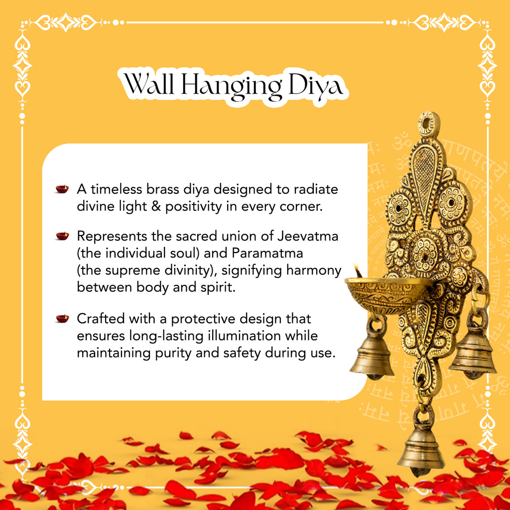 Brass Wall Hanging Diya with Bells for Home Decor & Pooja