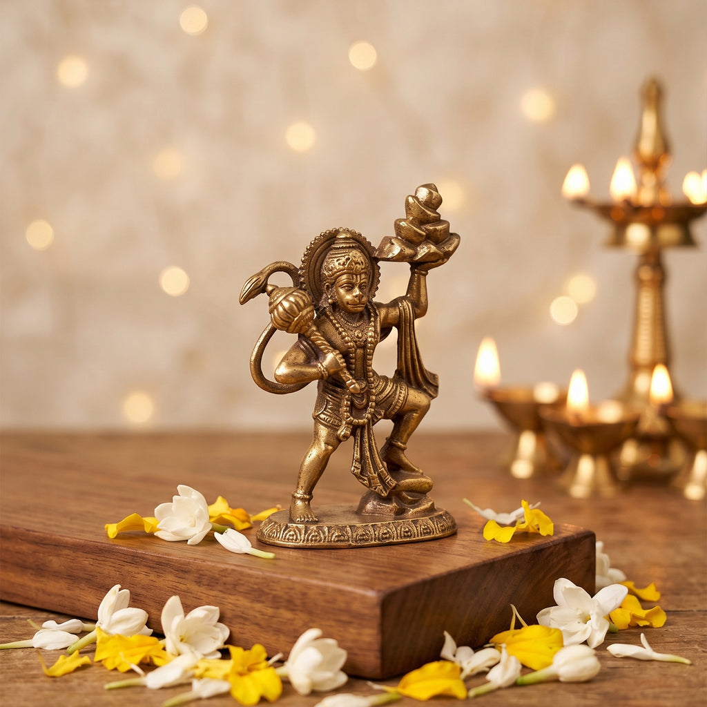 Brass Hanuman Idol for Pooja Room, Home Decor, Office Desk & Car Dashboard