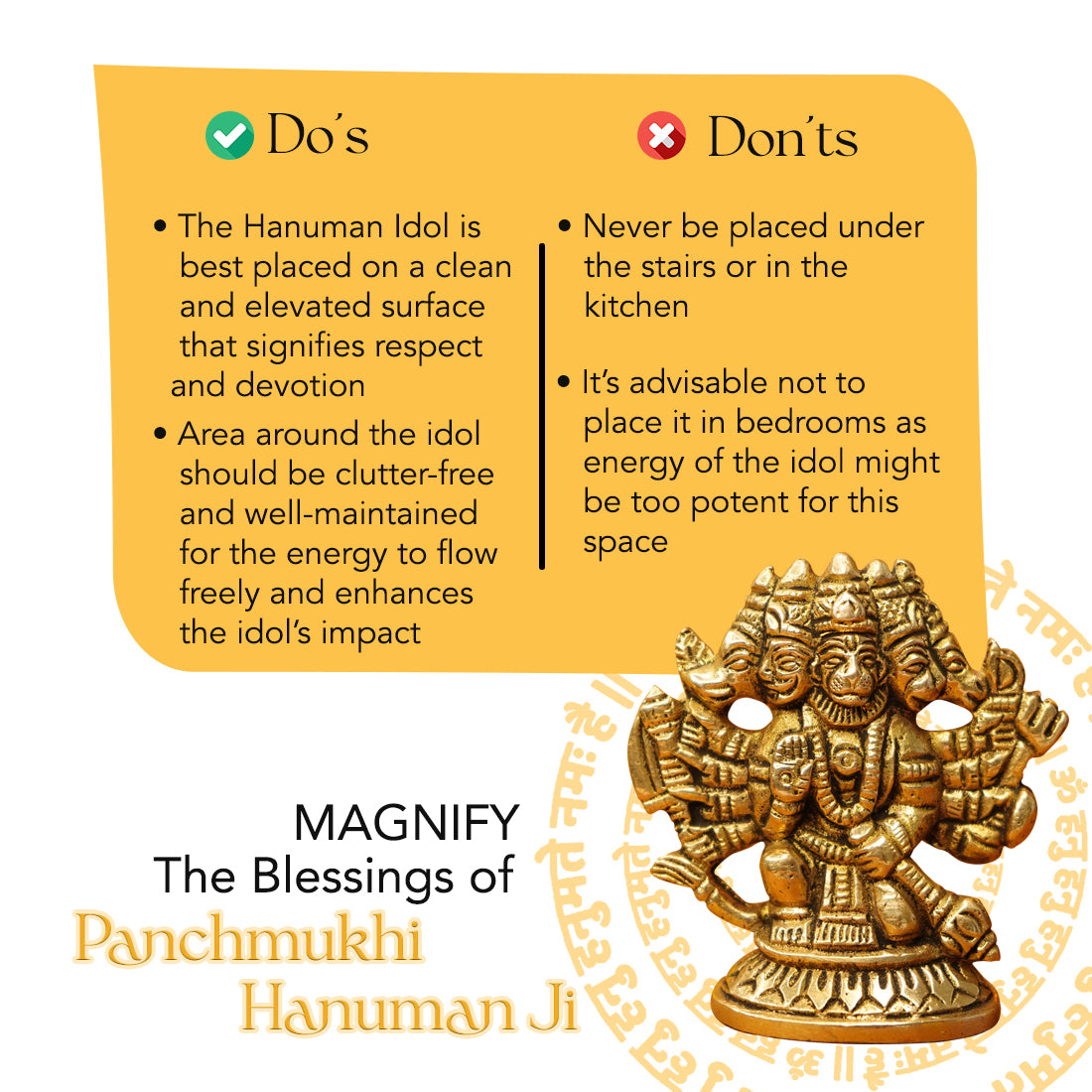 Brass Panchmukhi Hanuman Idol for Pooja & Home Decor