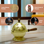 Metal Dhoop Dani with Wooden Holder for Pooja & Home Decor