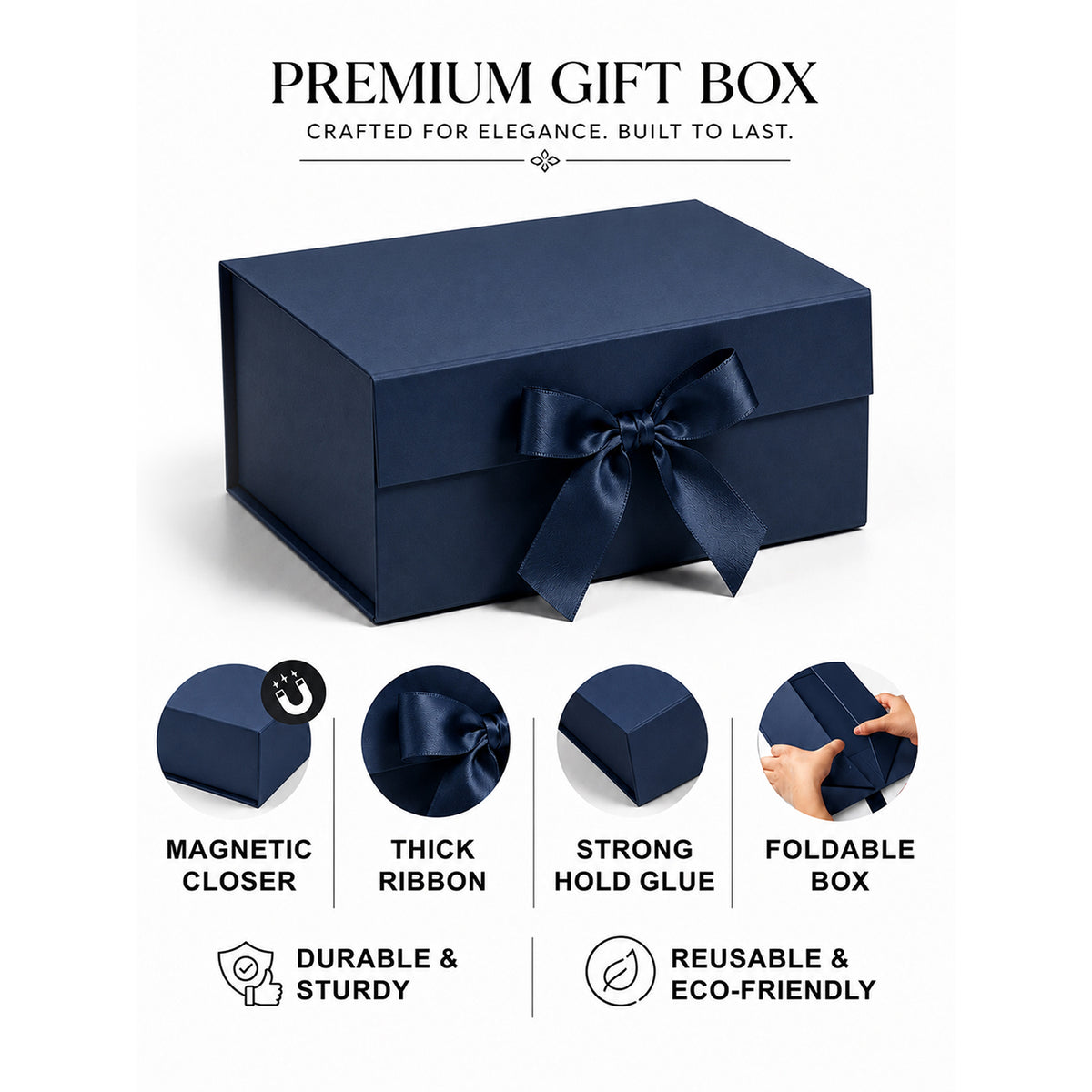 Foldable Multipurpose Empty Gift Hamper Box with Magnetic Closure & Ribbon (21.5 x 21 x 9.5 cm)