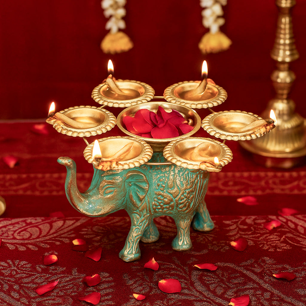Elephant Urli Diya Holder for Home Decor, Pooja & Diwali Gifting