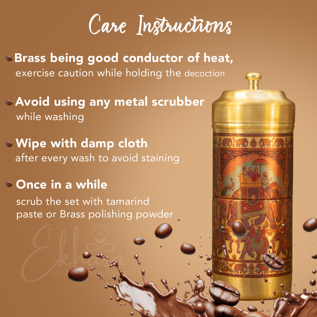 Brass Traditional Printed Filter Coffee Maker for Housewarming, Wedding & Gifting