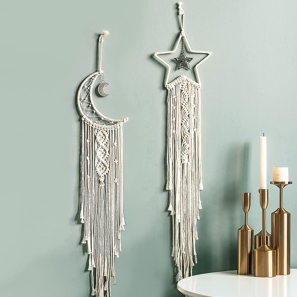 Macrame Moon & Star Wall Hanging Set for Bedroom & Home Decor
