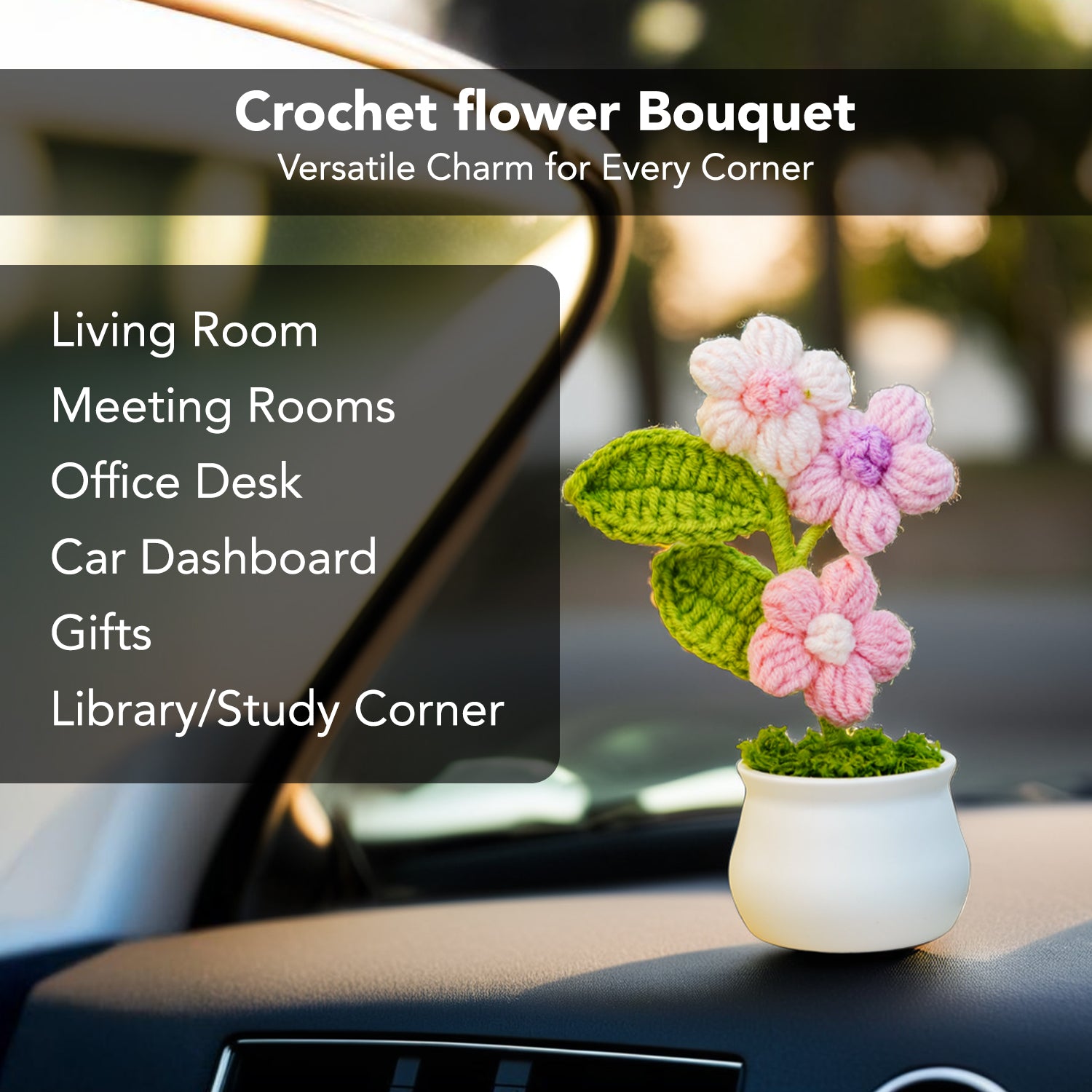 Crochet Cherry Blossom Flowers Pot for Home Decor & Gifting