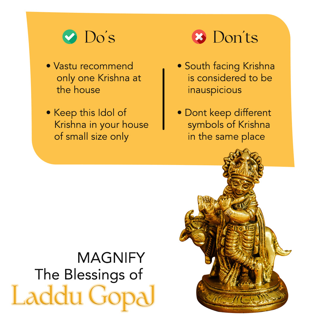 Pure Brass Lord Krishna Idol for Home Decor, Office Decor & Gifting