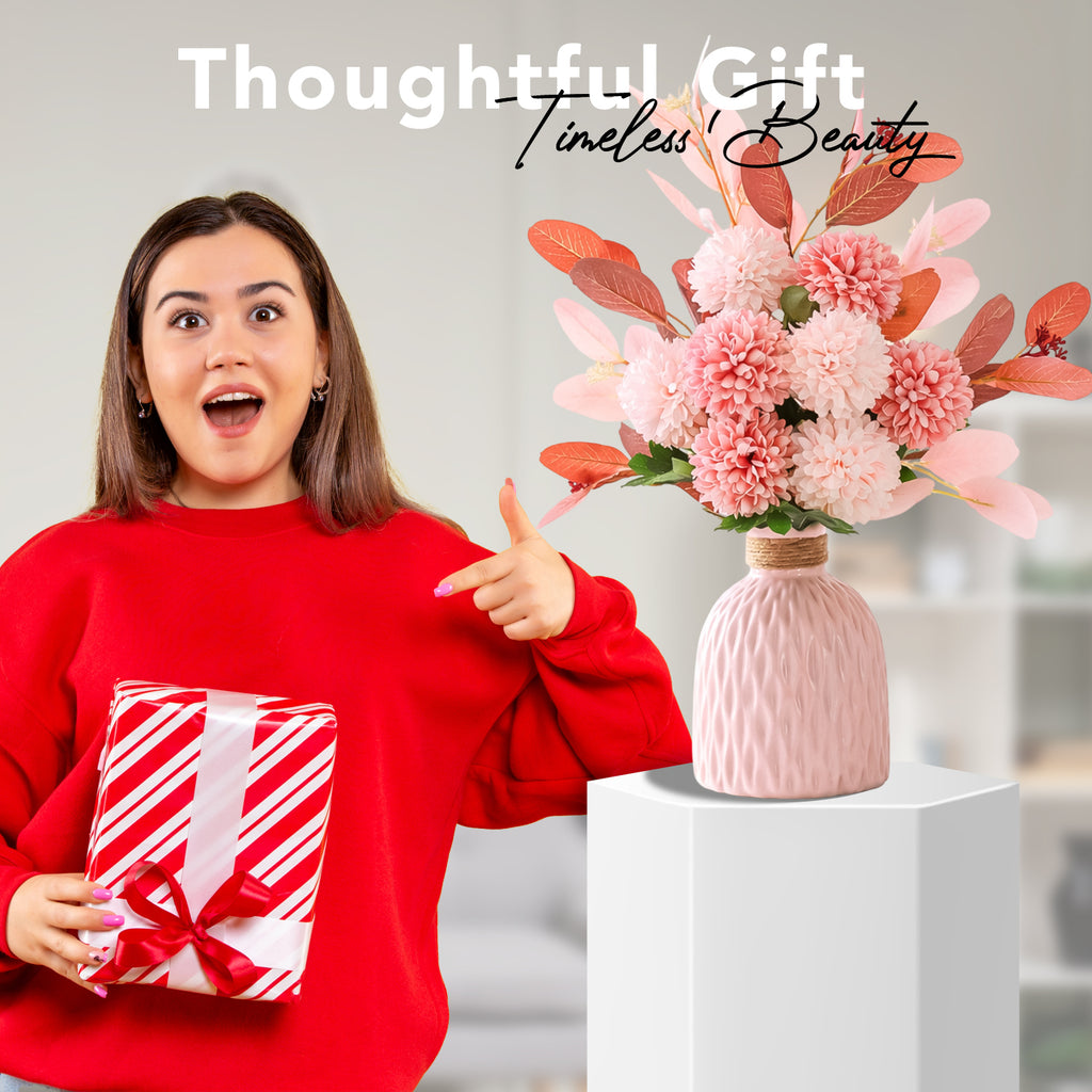 Ceramic Vase with Artificial Flowers for Table Decor, Bedroom & Home Gifting
