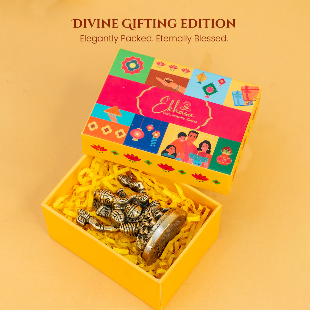 Brass Ganesha Idol with Gift Box for Housewarming, Wedding & Gifting