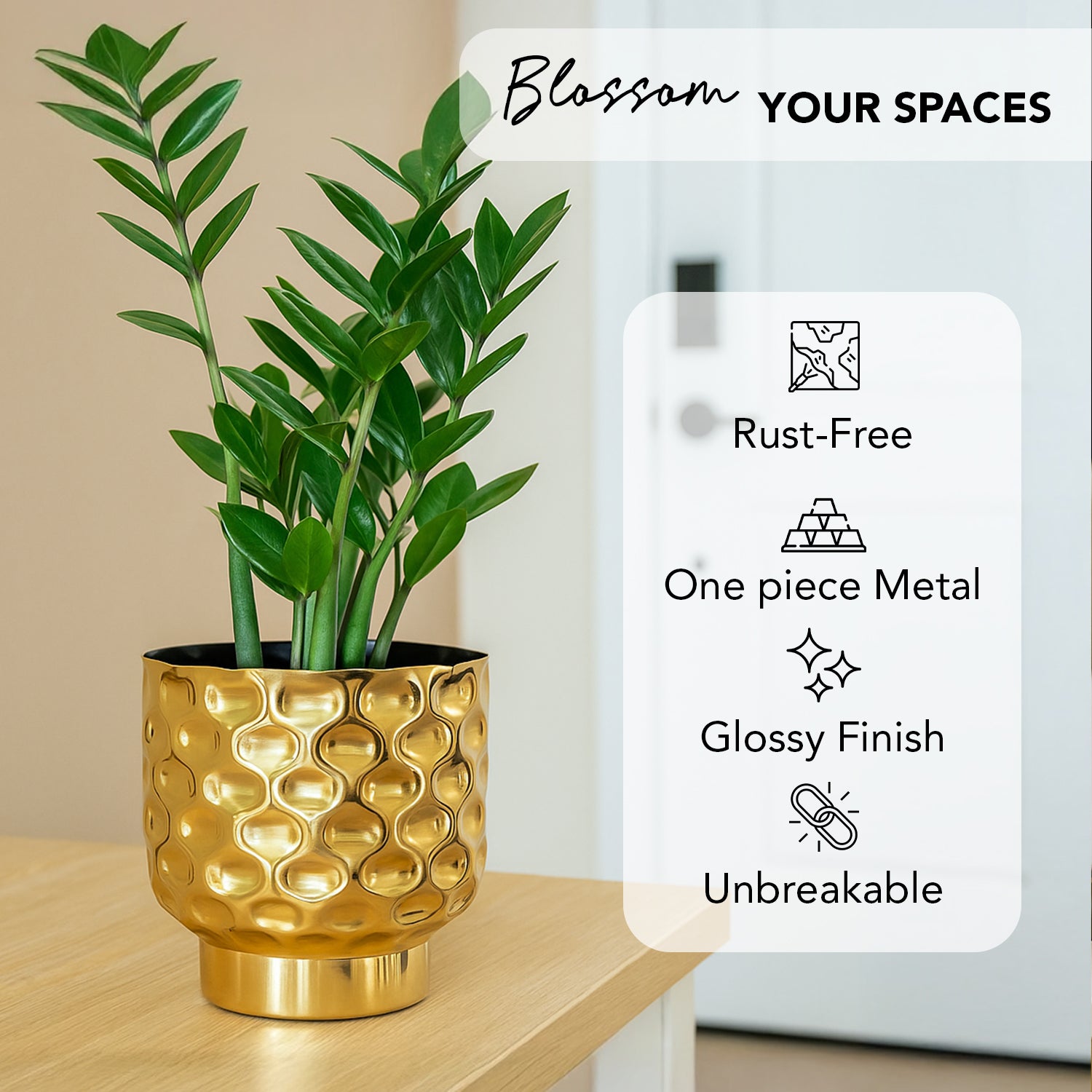 Gold Metal Planter for Indoor , Living Room & Office Decor