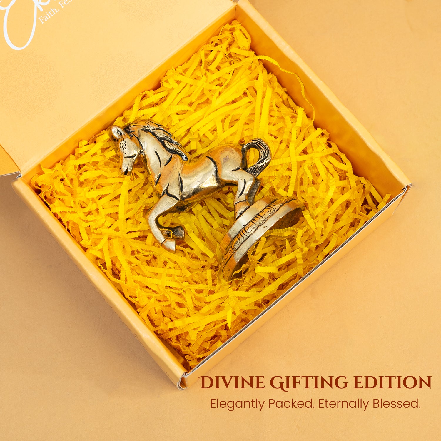 Brass Running Horse Showpiece with Gift Box for Housewarming, Wedding & Gifting