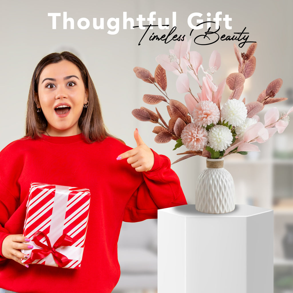 Ceramic Artificial Flowers with Vase for Home Decor & Gifting