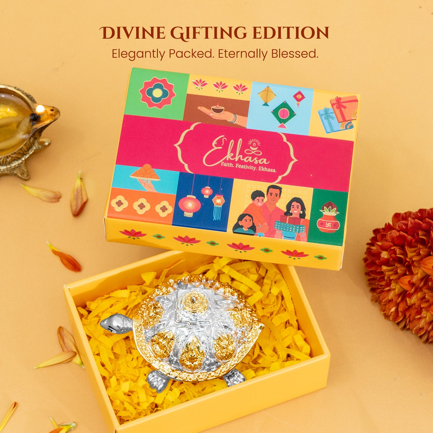 999 Silver Plated Ashtalakshmi Tortoise Idol with Gift Box for Housewarming , Wedding, Vastu & Gifting