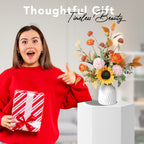 Ceramic Vase with Artificial Flowers for Home Decor, Office Desk & Gifting