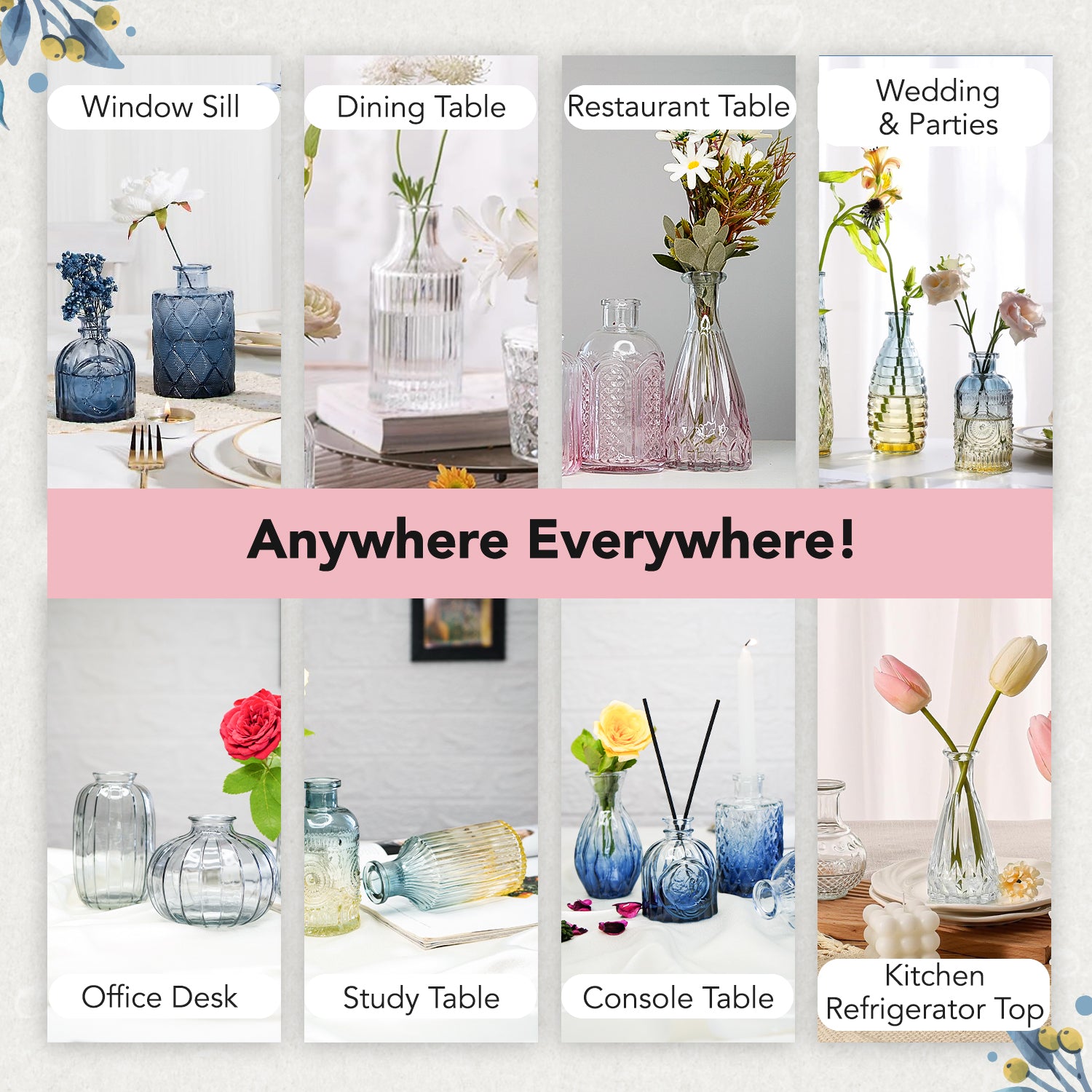 Glass Crystal Clear Bud Vases Set of 5 for Home Decor & Table Decoration