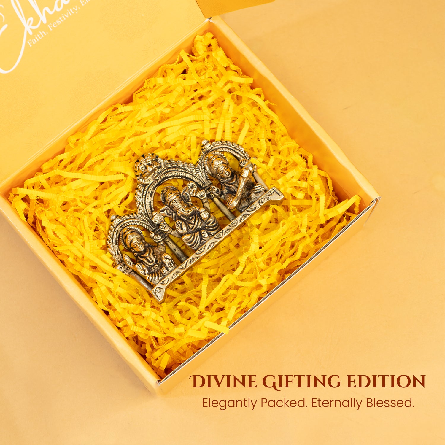 Brass Lakshmi Ganesh Saraswati Idol with Gift Box for Housewarming, Wedding & Gifting