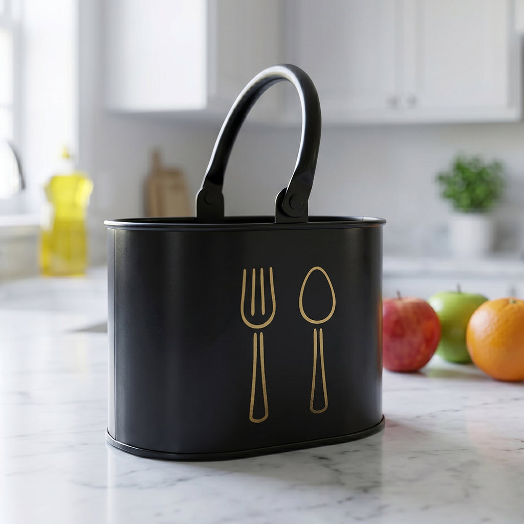 4 Compartment Metal Cutlery Holder with Handle