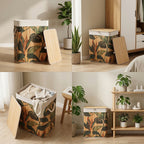 Bamboo Leaf Design Foldable Laundry Basket with Lid for Storage & Organization