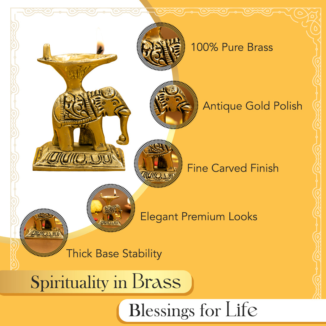 Pure Brass Elephant Diya for Pooja, Temple & Home Decor