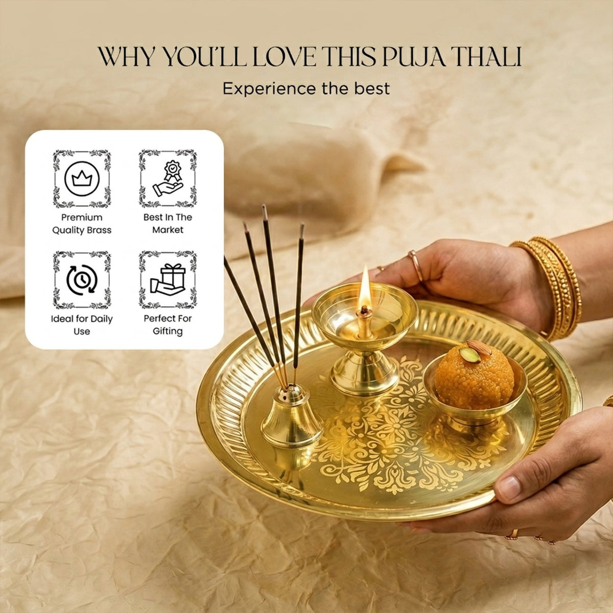 Brass Pooja Thali Set for Festival, Home & Temple