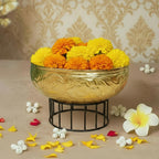 Gold Urli Bowl with Stand for Home Decor, Table Decor, Diwali Decoration & Gifting