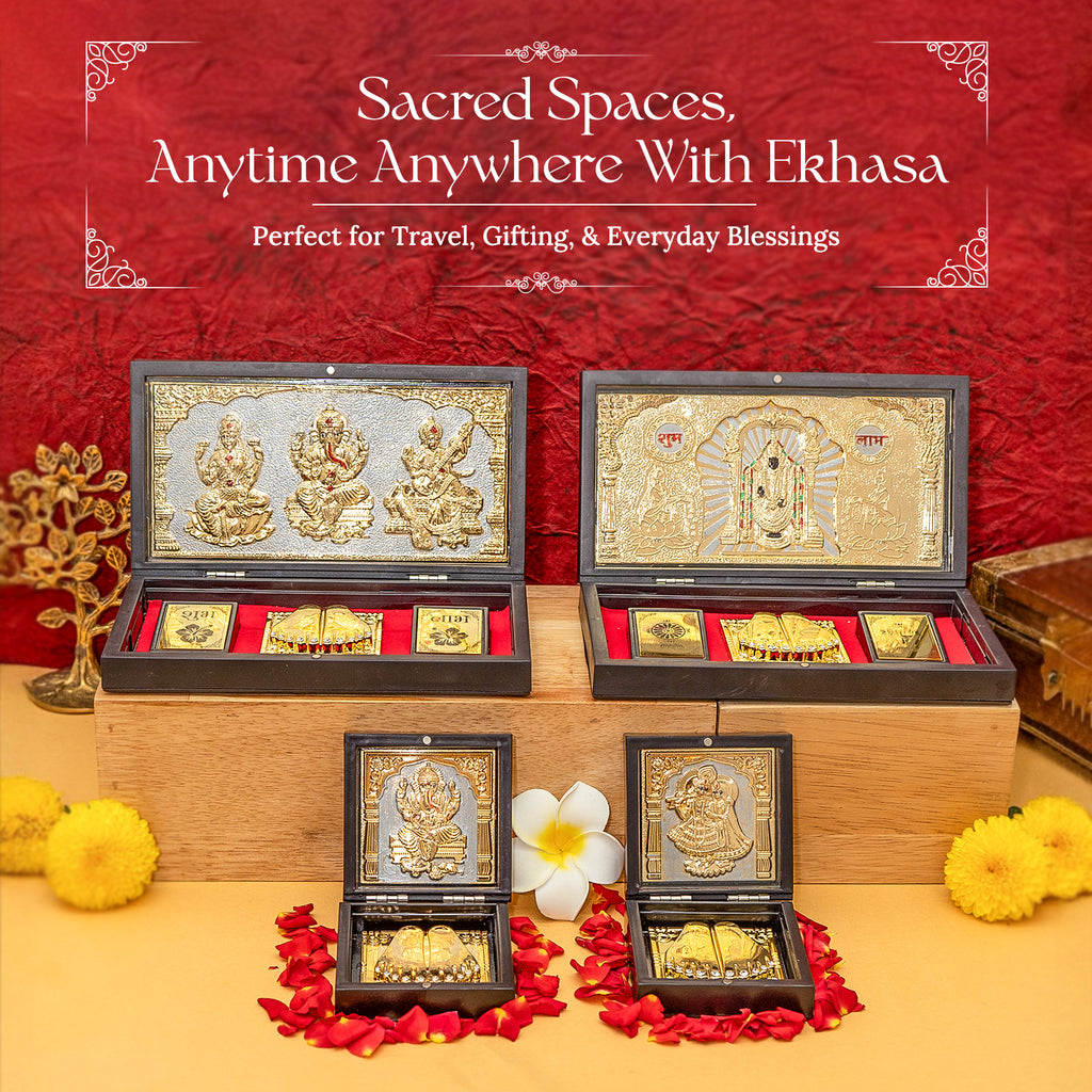 Ganesha 24K Gold Plated Photo Frame Pocket Temple for Home & Spiritual Gifting