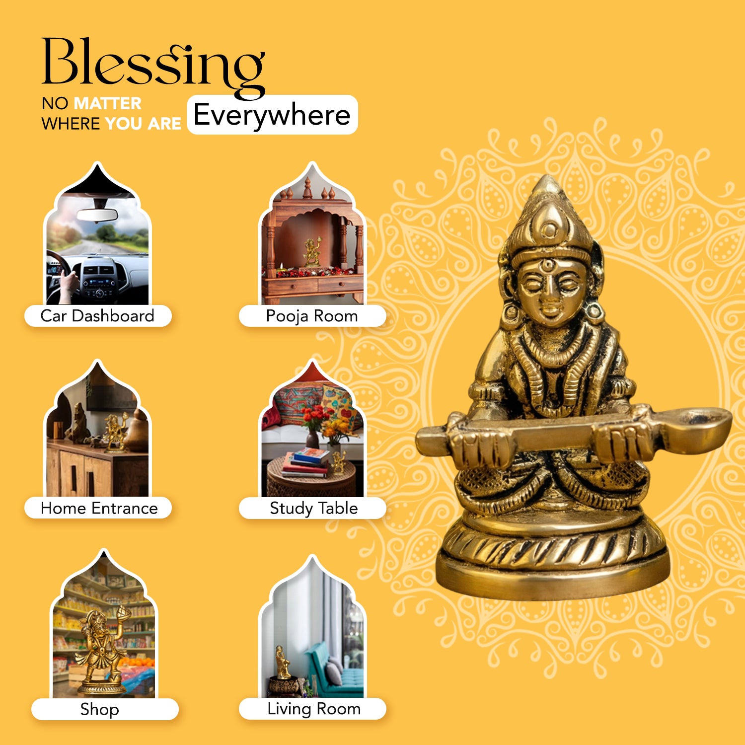 Brass Annapurna Devi Idol for Home Temple, Kitchen, Restaurant & Office Decor