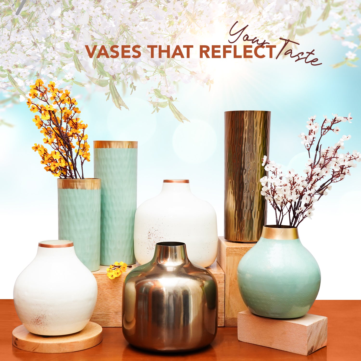 Metal Flower Vase Set od 2 for Home Decor, Office & Gifting