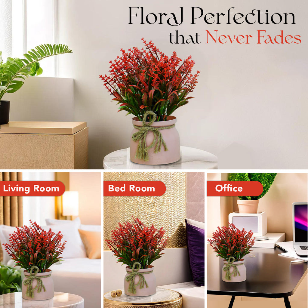 Artificial Wild Grass Flowers with Pot for Home Decor, Office Table & Gifting