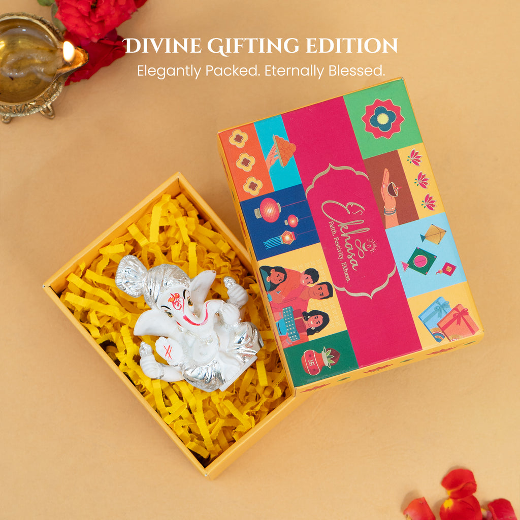 999 Silver Plated Ganesh Ganesha Idol with Gift Box for Housewarming, Wedding & Gifting