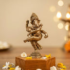 Brass Dancing Ganesha Idol for Pooja ,Home Decor, Office Desk & Car Dashboard