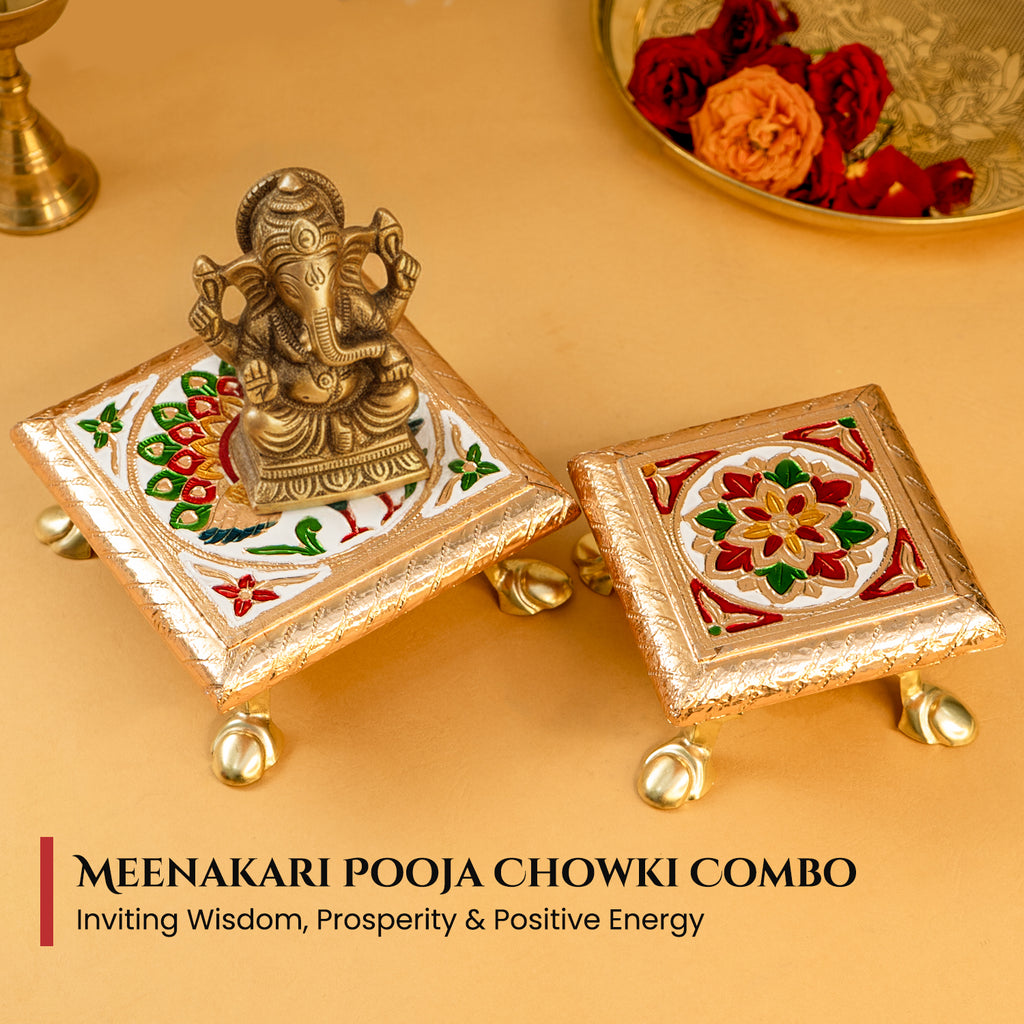 Wooden Chowki Set of 2 for God Idols & Puja Decoration