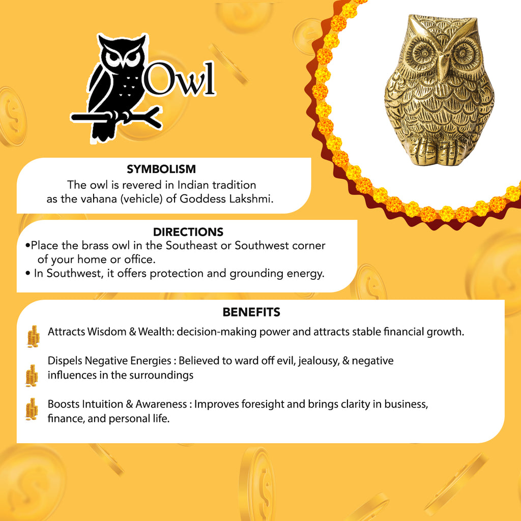 Brass Owl Showpiece for Home Decor, Office Decor & Vastu Display